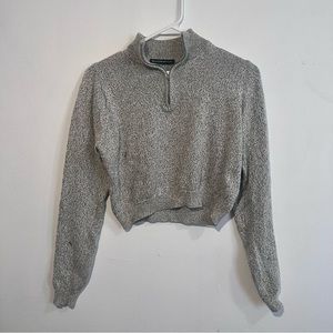 Brandy Melville Crop Quaterzip Sweatshirt - Small - Gray